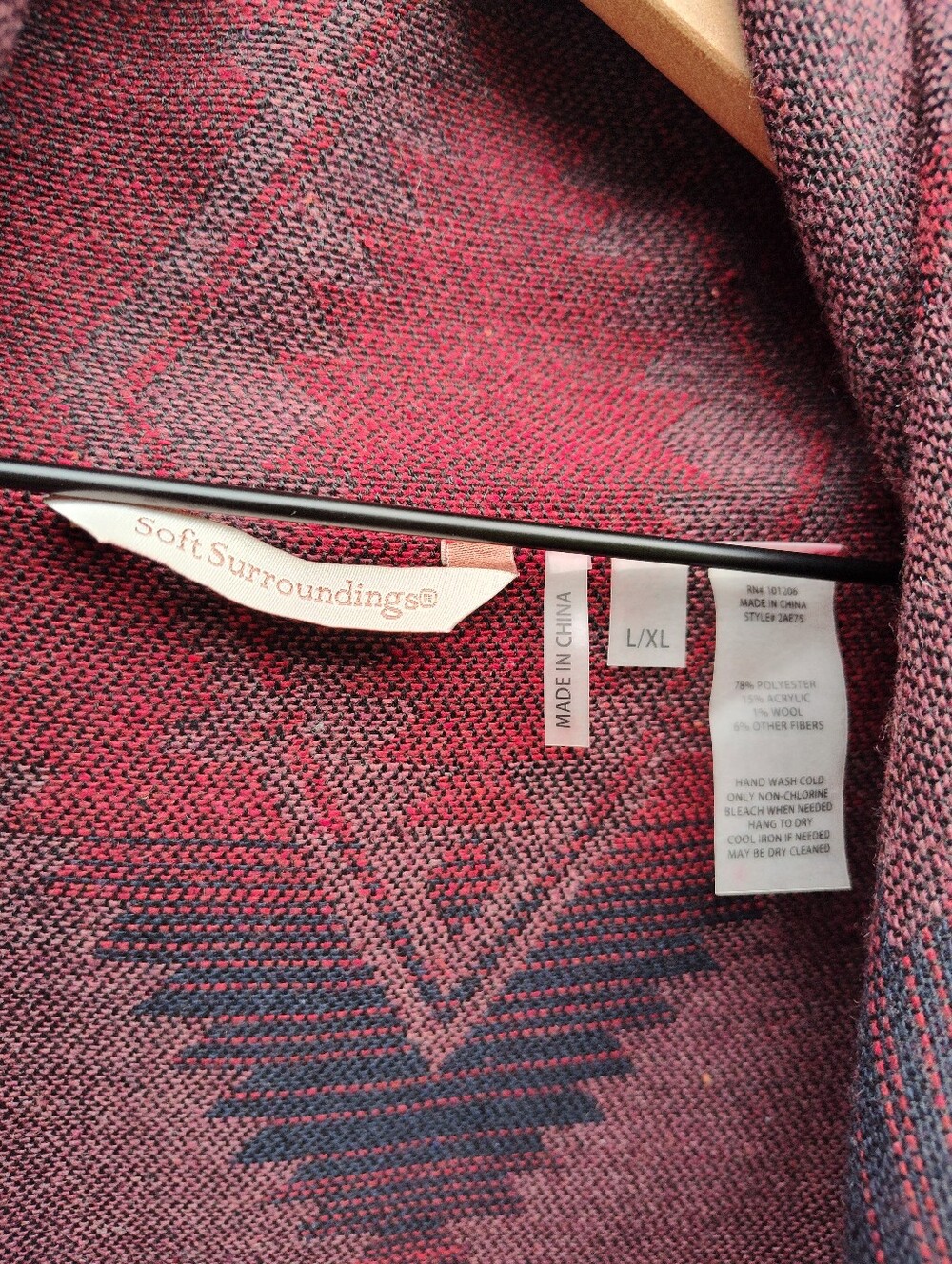 Dark Red Aztec Sleeveless Long Open Cardigan Sweater Soft Surroundings L/XL - Picture 10 of 10